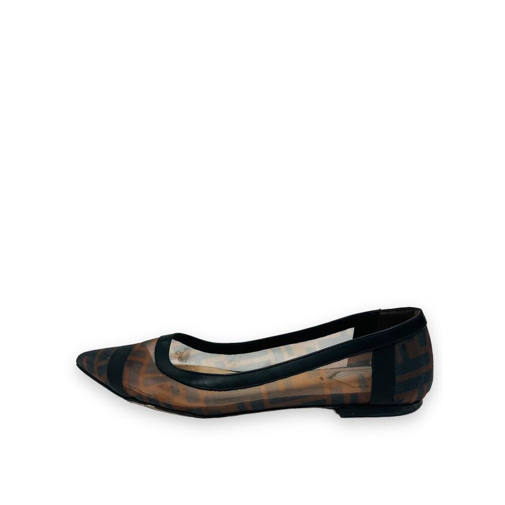 FENDI Brown/Black FF Colibri Leather Zucca Mesh Ballerina Flats Size 37 US 7 - Picture 1 of 8